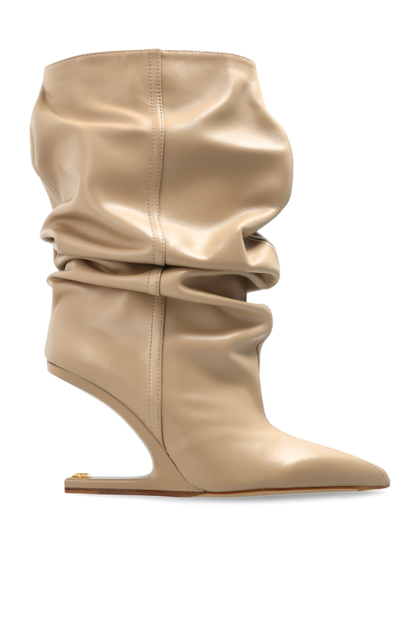 Balmain - Women - Leather heeled ankle boots - Cream 339090₽